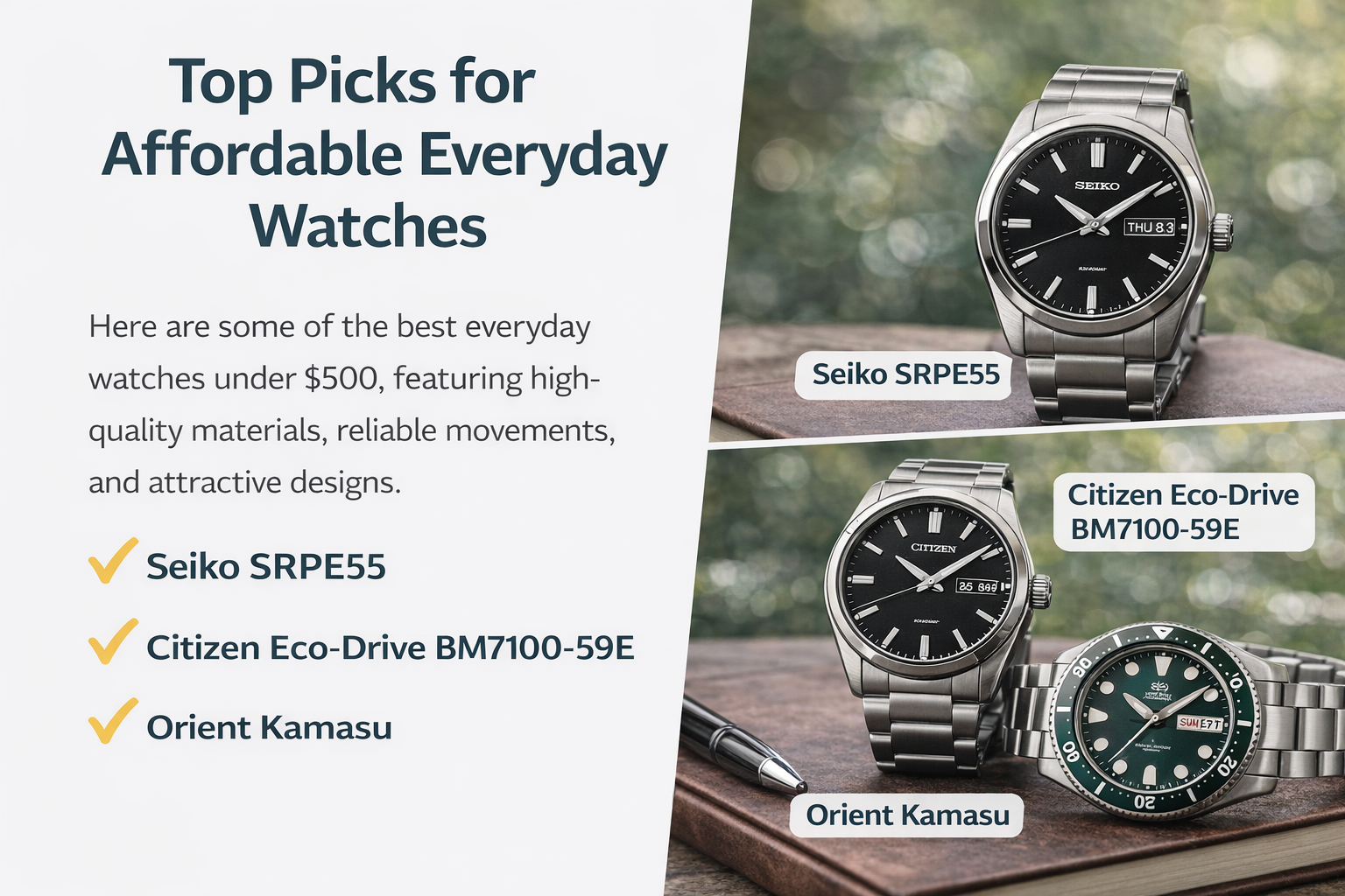 Men's watch with a metal bracelet and black dial worn under a suit cuff, illustrating a versatile design for formal and casual settings.