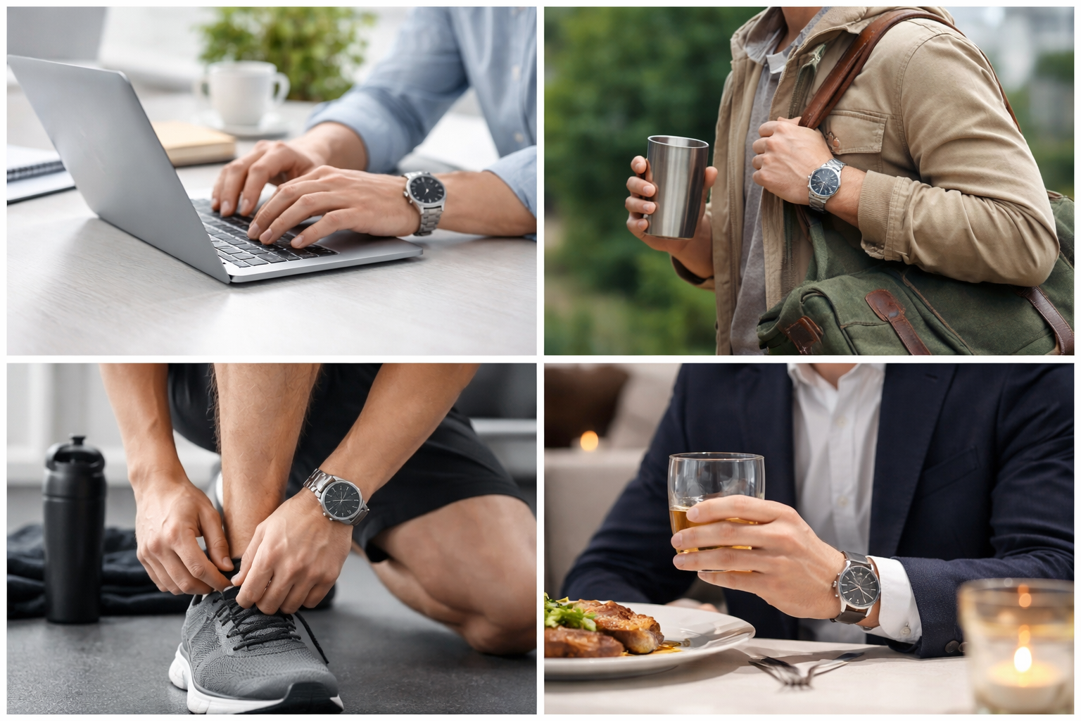 Reliable everyday watch worn in an office setting to show the practicality of owning one daily watch for work and routine use