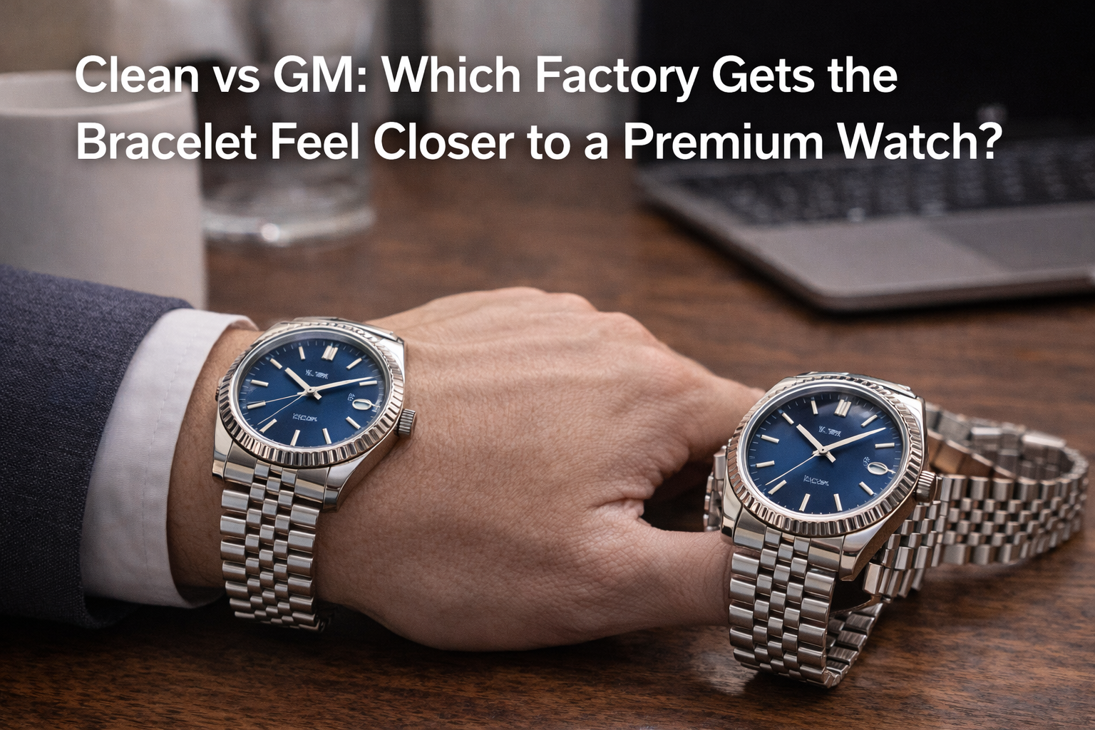 Close-up of bracelet and case transition on a Datejust-style watch