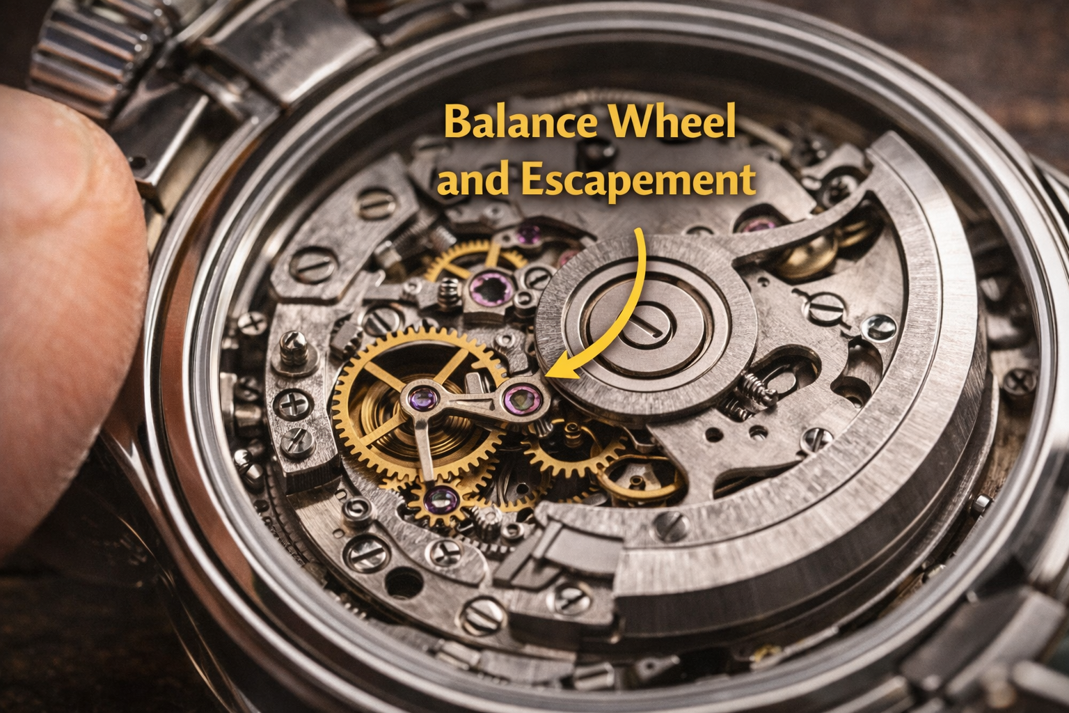 automatic watch balance wheel and escapement regulating mechanical watch accuracy