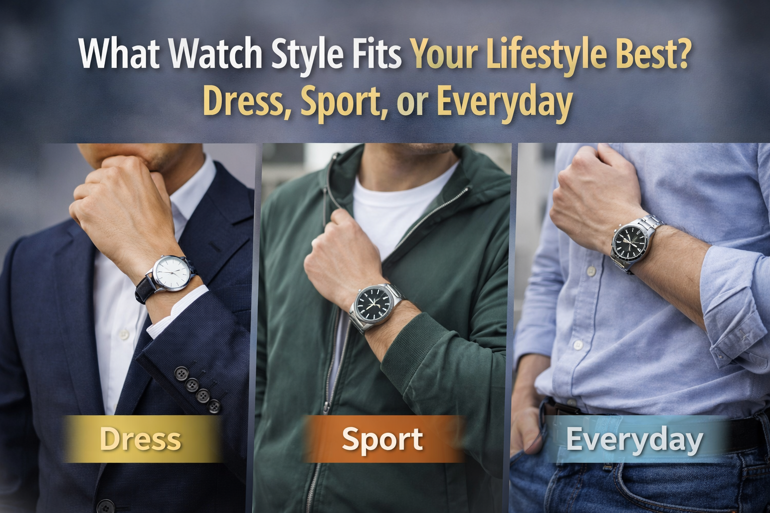 Comparison of dress watch sport watch and everyday watch styles for different lifestyles