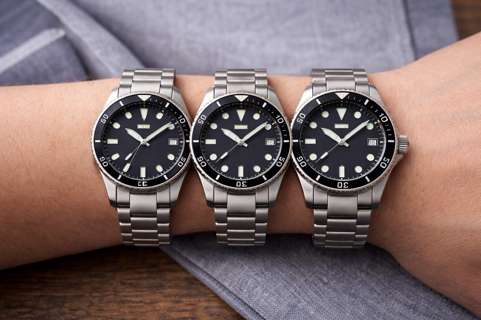 Wristwatch size comparison showing different case sizes for comfortable everyday wear.