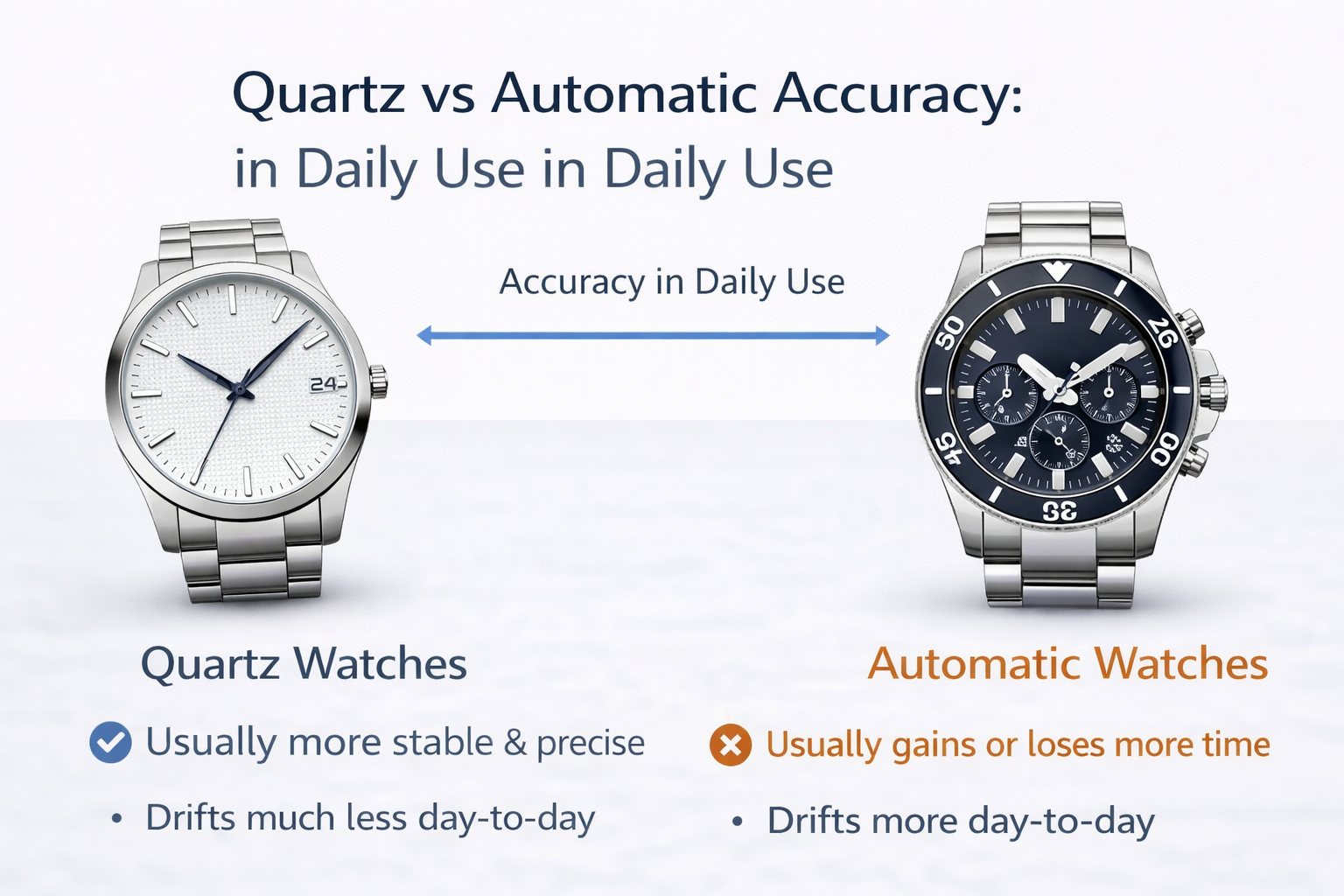 Comparison of quartz and automatic watch accuracy in daily use