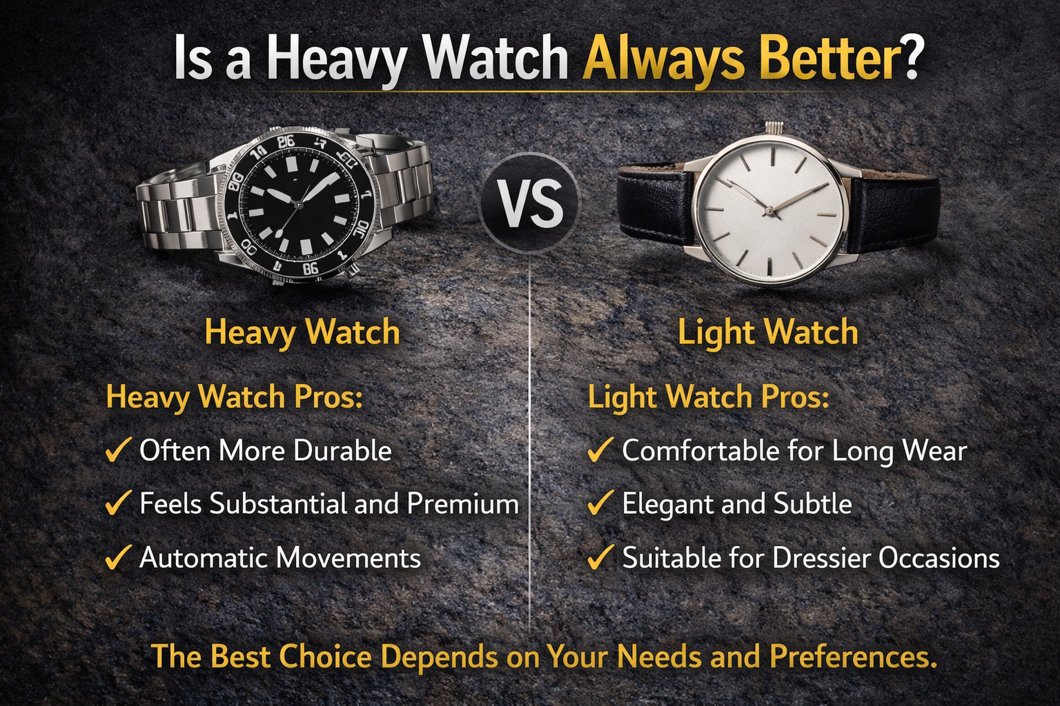 Guide to judging watch quality beyond weight by checking finishing, comfort, balance, and bracelet quality