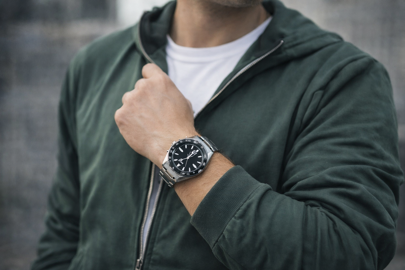 Sport watch paired with casual clothing showing bold and active everyday style