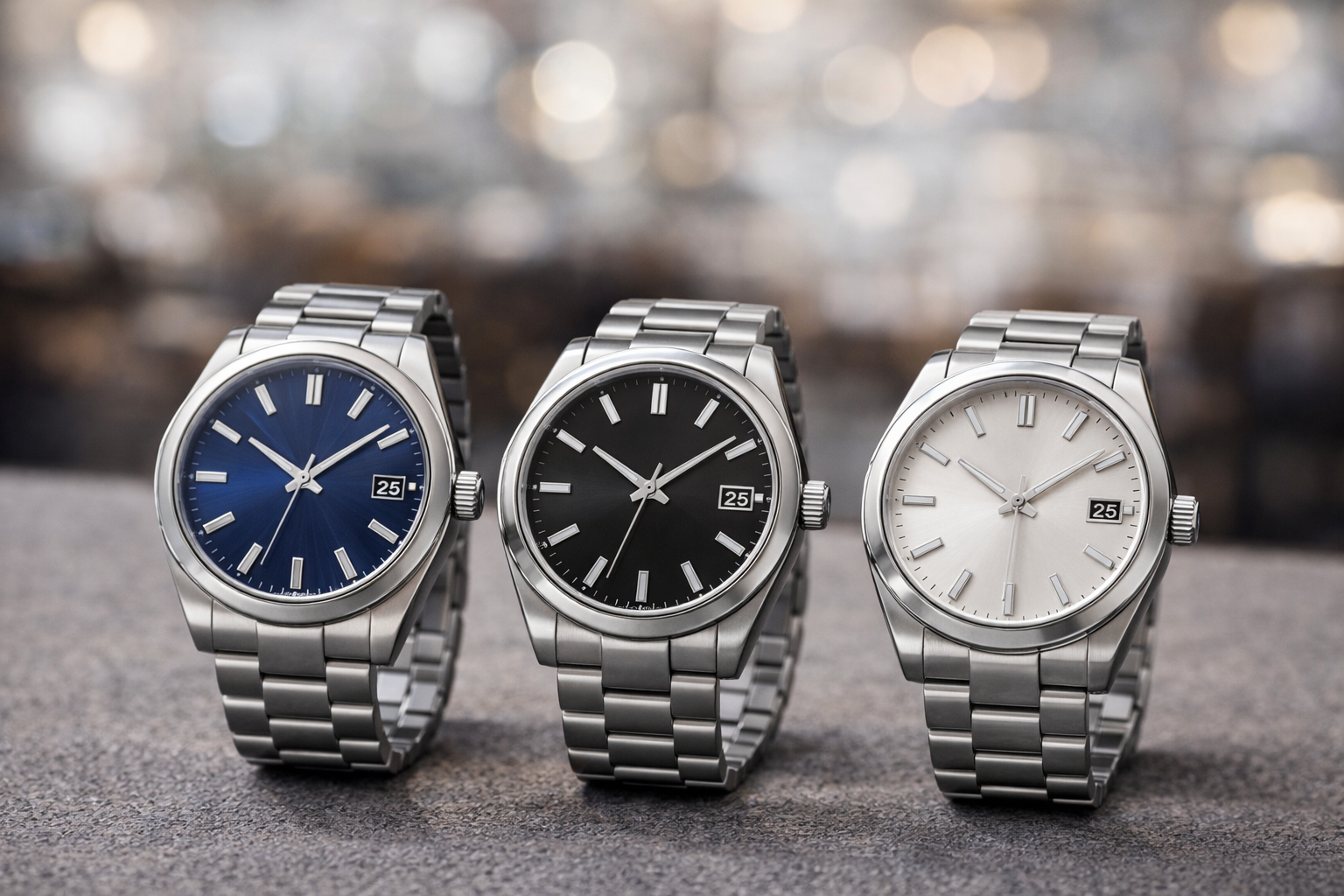 Leather strap formal watch worn on wrist, showcasing timeless and minimalist design for formal occasions