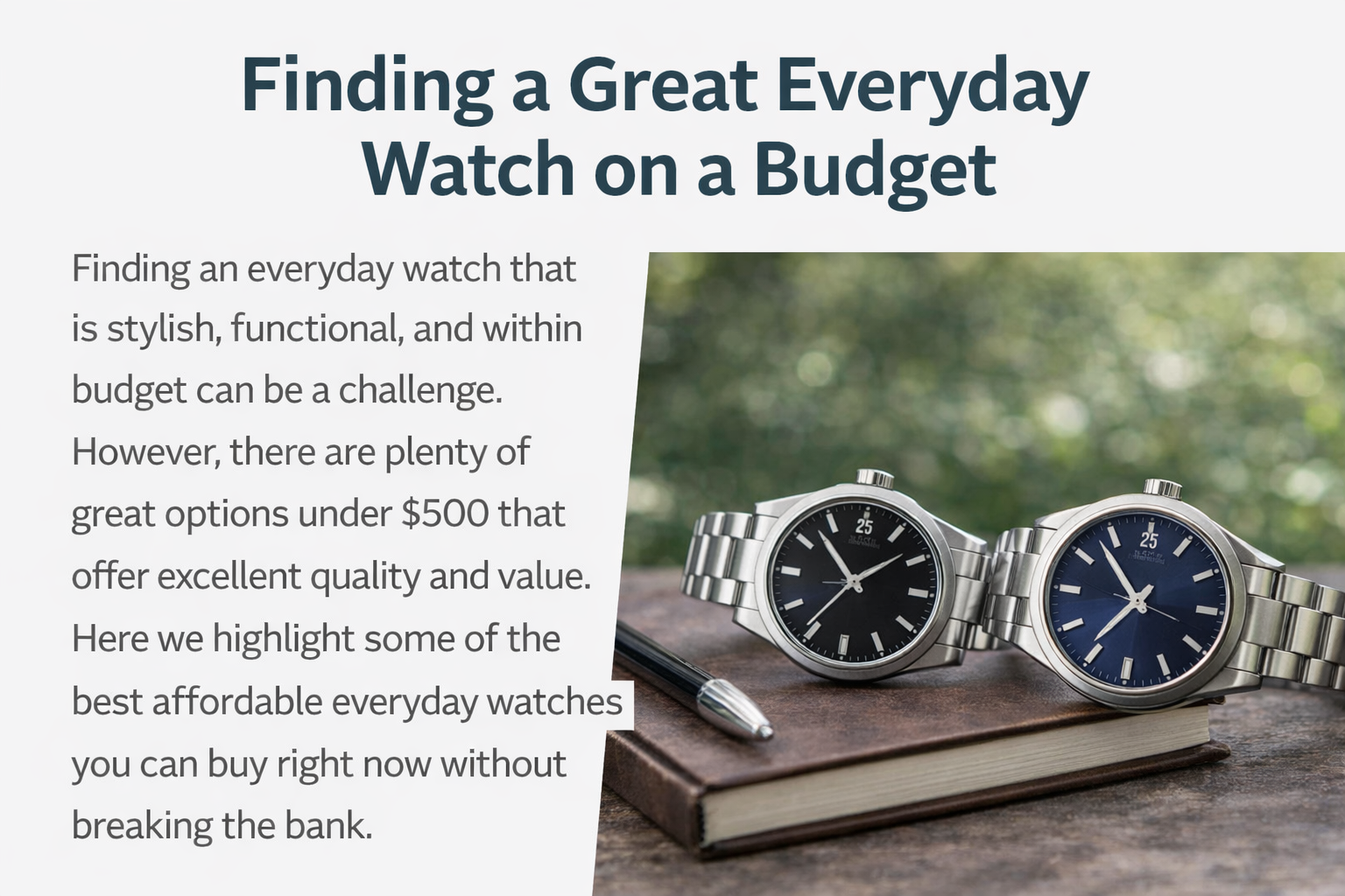 Three classic men's everyday watches with black, blue, and silver dials, featuring metal straps and minimalist designs.