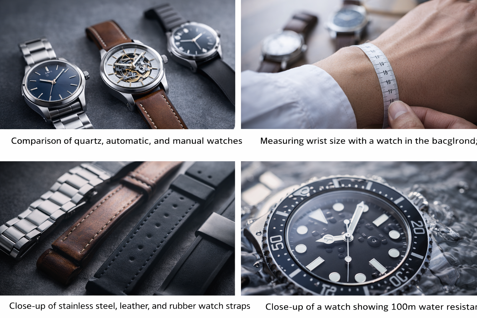 This image shows different watch styles to help beginners choose the right watch.