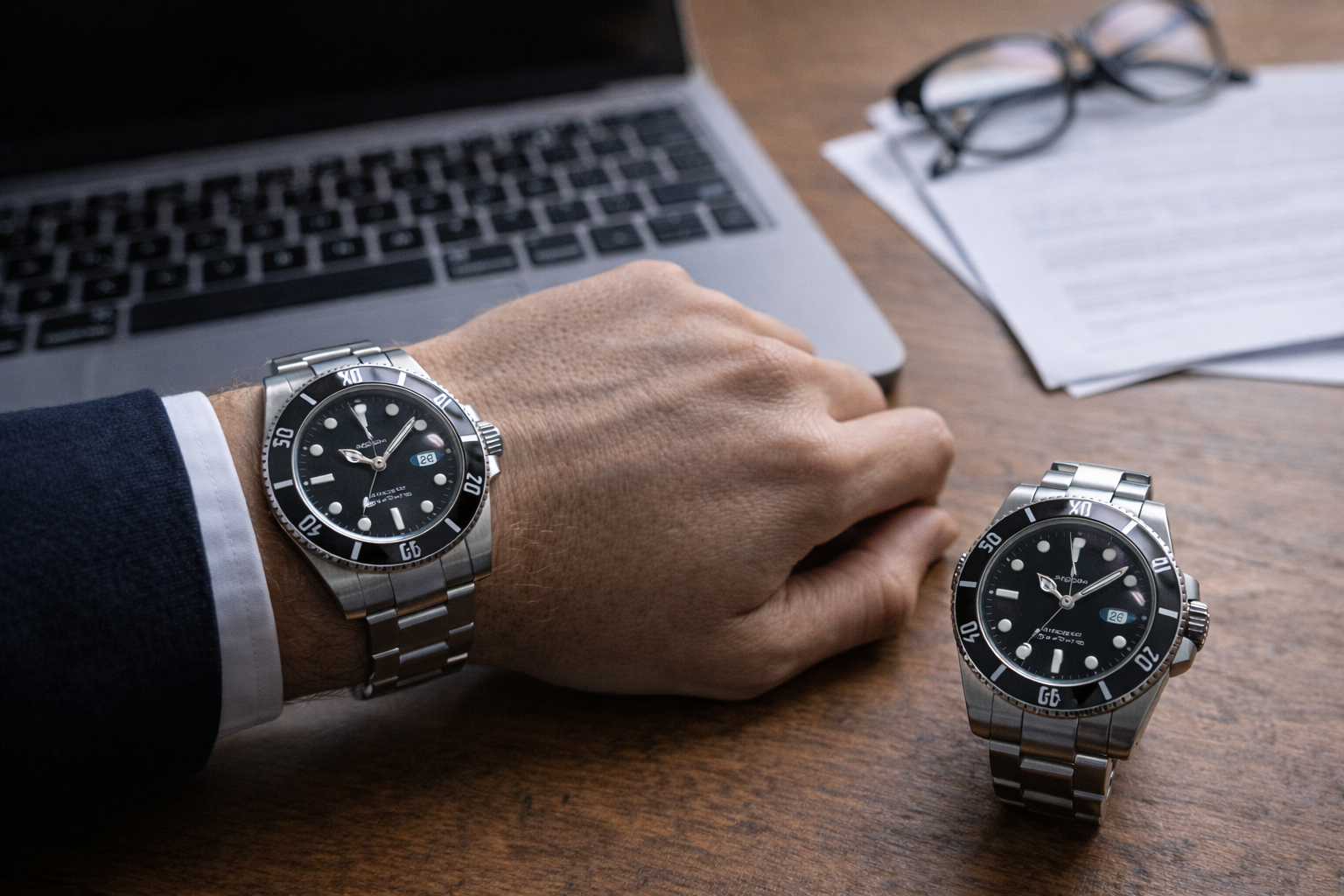 Clean vs VS watch comparison under office lighting and indoor conditions in a realistic workspace