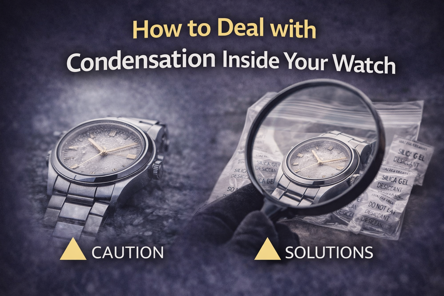 Fog inside a watch crystal showing condensation and warning signs of internal moisture