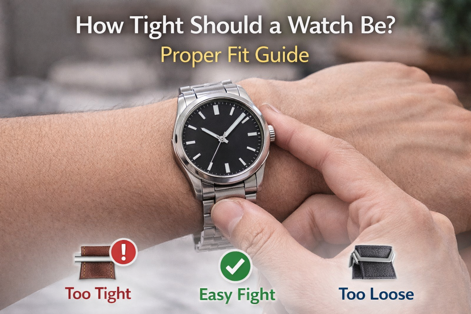 How tight should a watch be proper fit guide showing correct watch strap adjustment on wrist