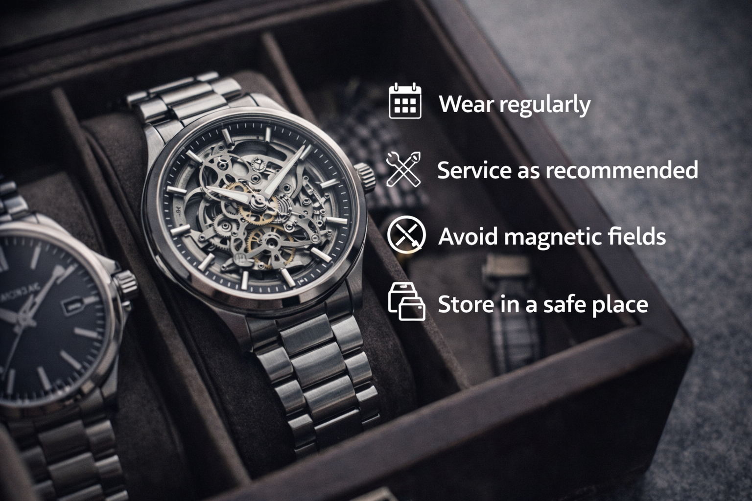 mechanical watch care tips including regular wear servicing and safe storage