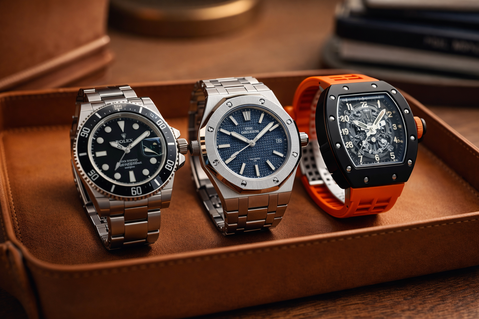 Comparison of three luxury-style replica watches showing different brand styles and value positioning
