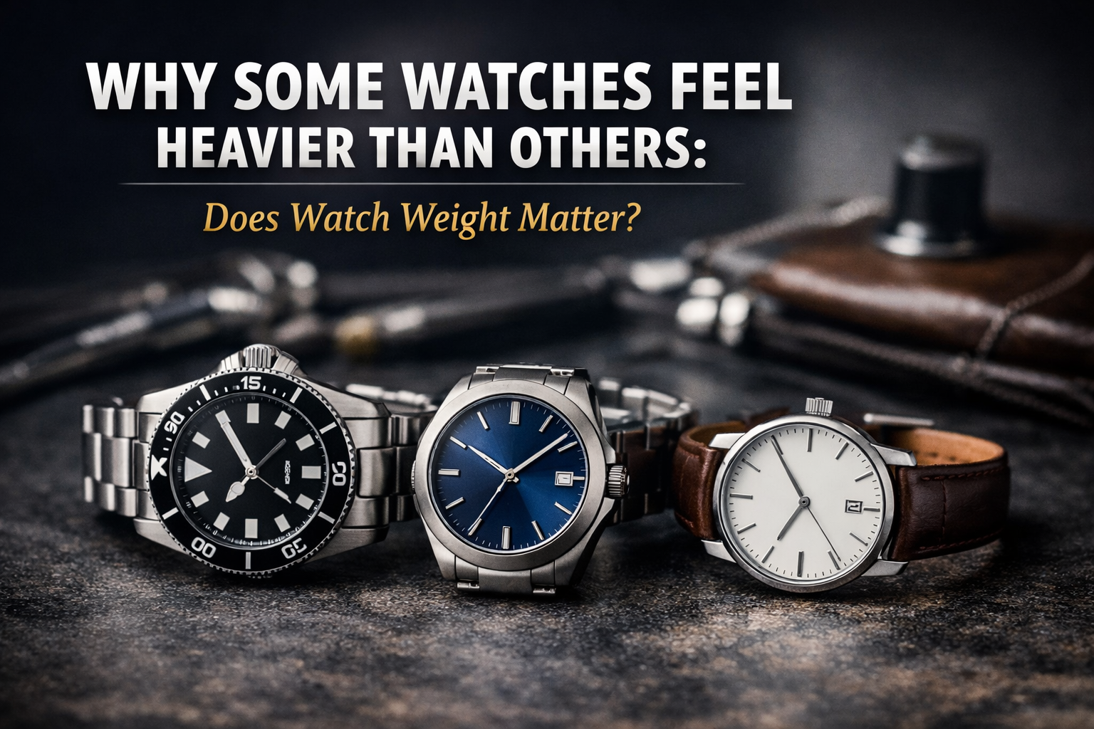 Comparison of heavy and lightweight wristwatches showing how watch materials and design affect overall watch weight