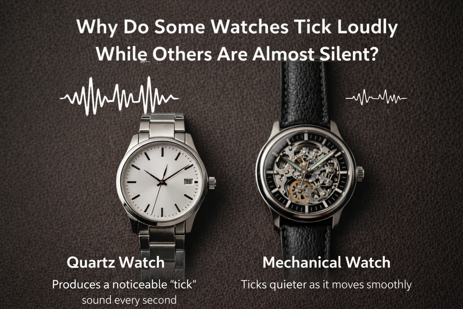 Quartz watch and mechanical watch comparison showing why some watches tick loudly while others are quiet