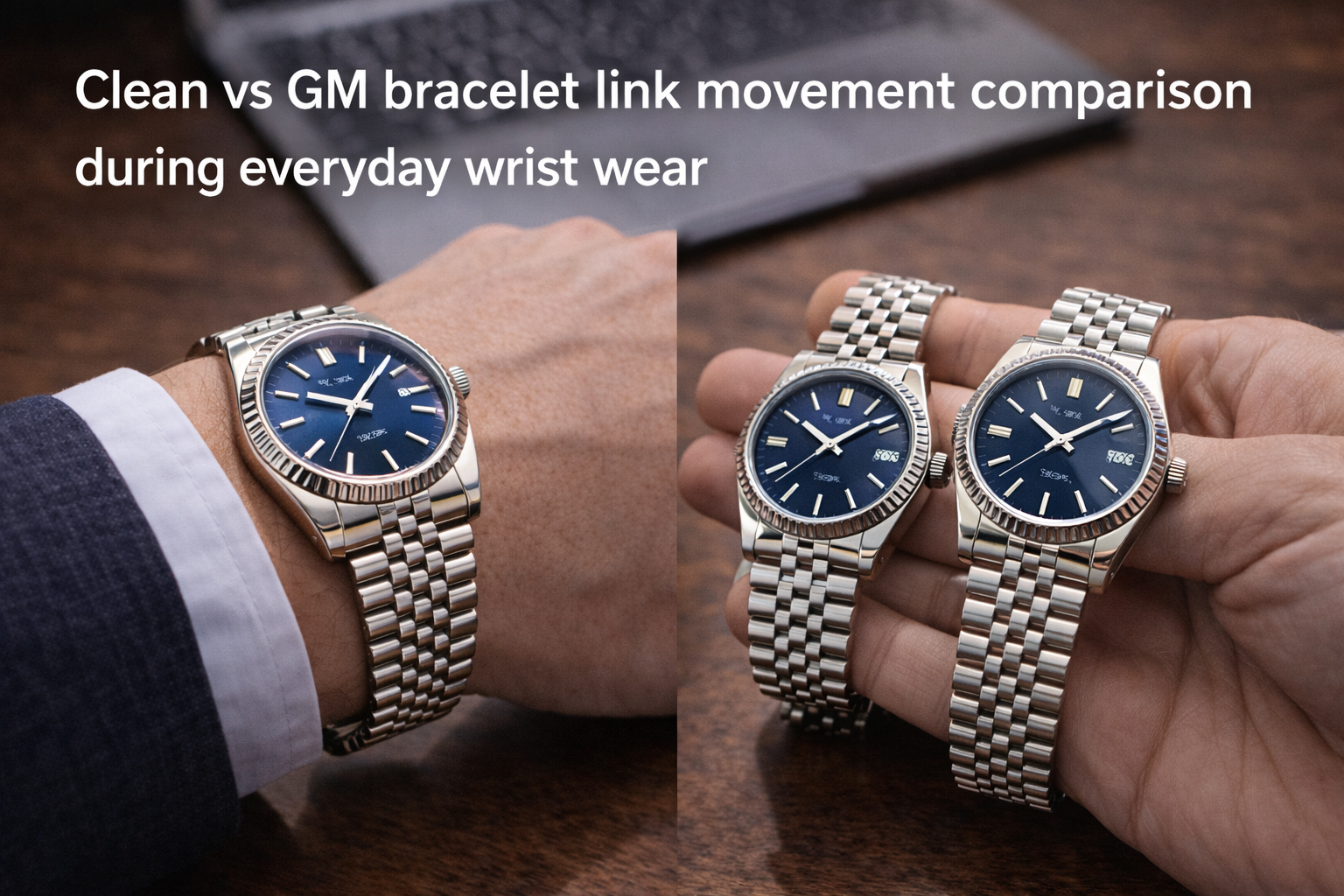 Clean vs GM bracelet link movement comparison during everyday wrist wear