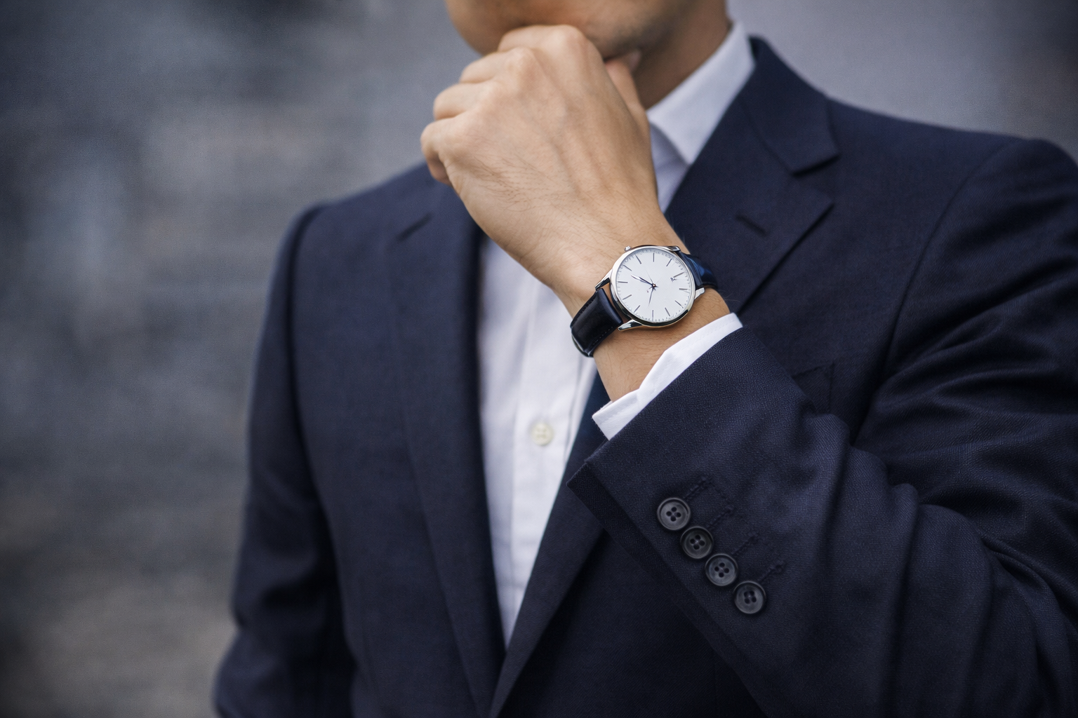 Slim dress watch styled with formal clothing for a refined daily look