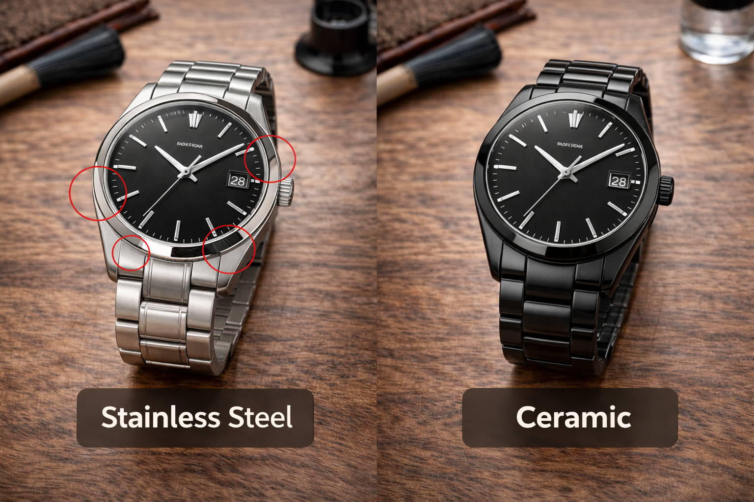Stainless steel vs ceramic watch scratch resistance comparison for everyday use