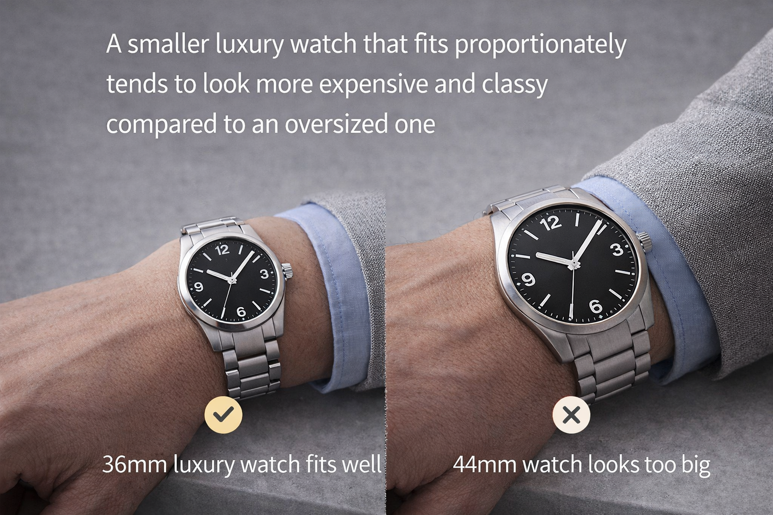 Well-proportioned medium-sized watch worn in a real office setting to show how balanced design can look more premium than size alone