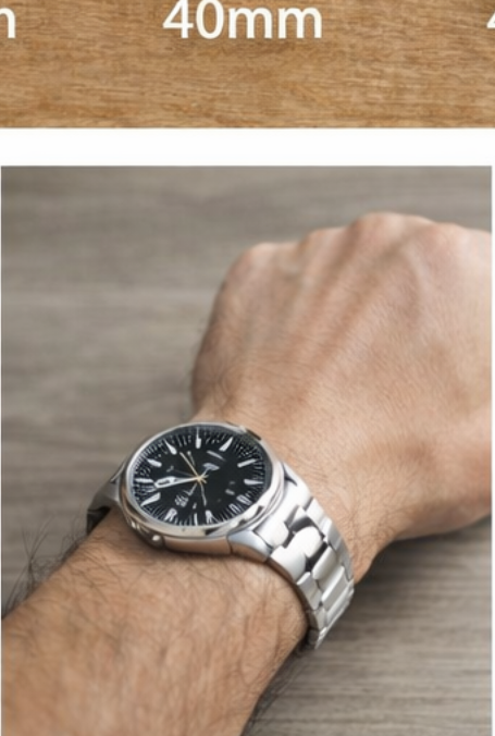 A wristwatch worn on the wrist to demonstrate how case size affects fit, comfort, and visual balance.