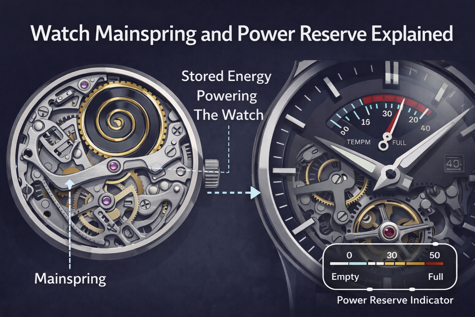 Close-up of an automatic watch movement showing the rotor mechanism that winds the mainspring through wrist motion.