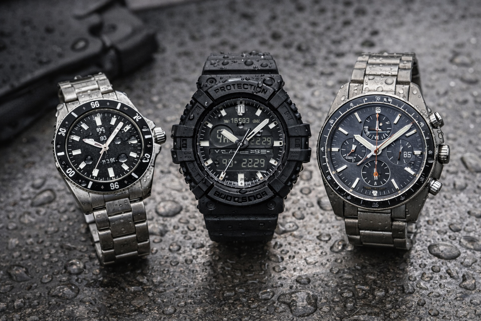 Water resistant durable watches demonstrating everyday protection and reliability