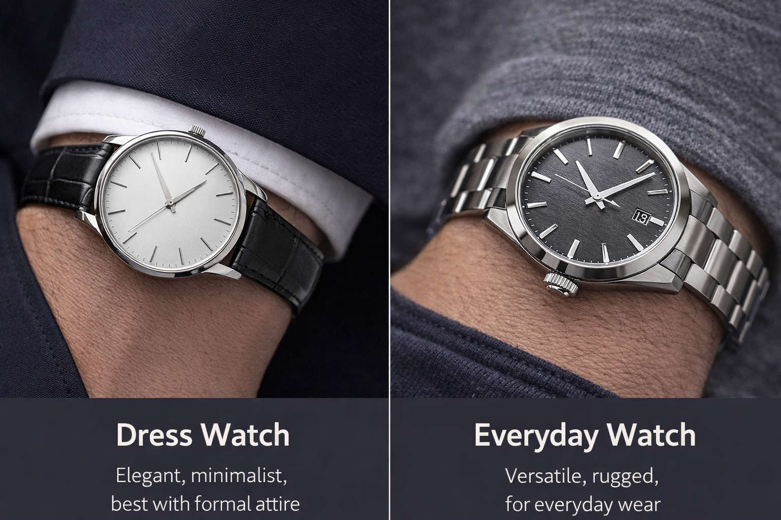 Comparison of dress watch and everyday watch to help choose the best first watch