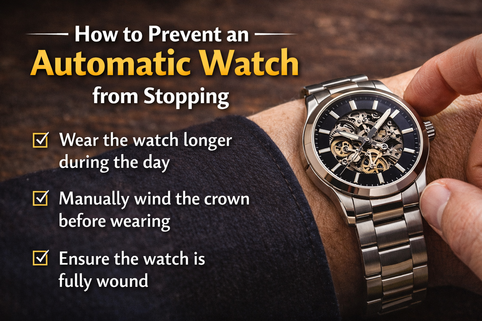 tips to prevent an automatic watch from stopping including manual winding and daily wear