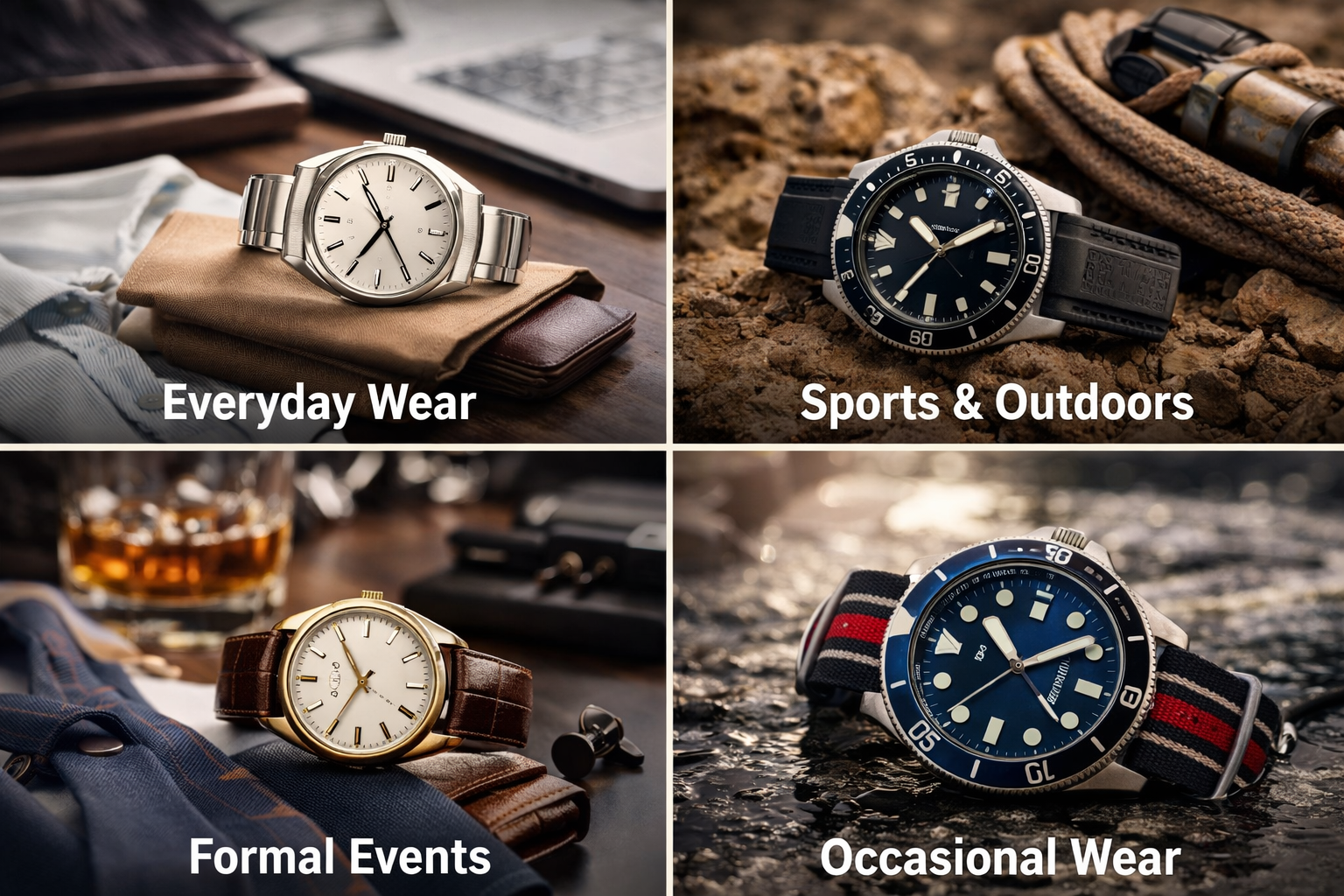 Choosing a watch based on lifestyle including everyday wear, sports, formal events, and occasional use
