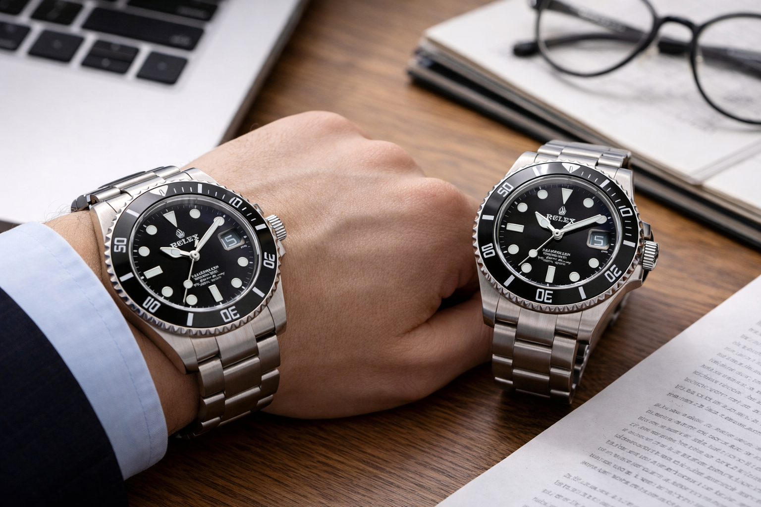 VS vs APS watch comparison showing refined wrist feel in a realistic office setting