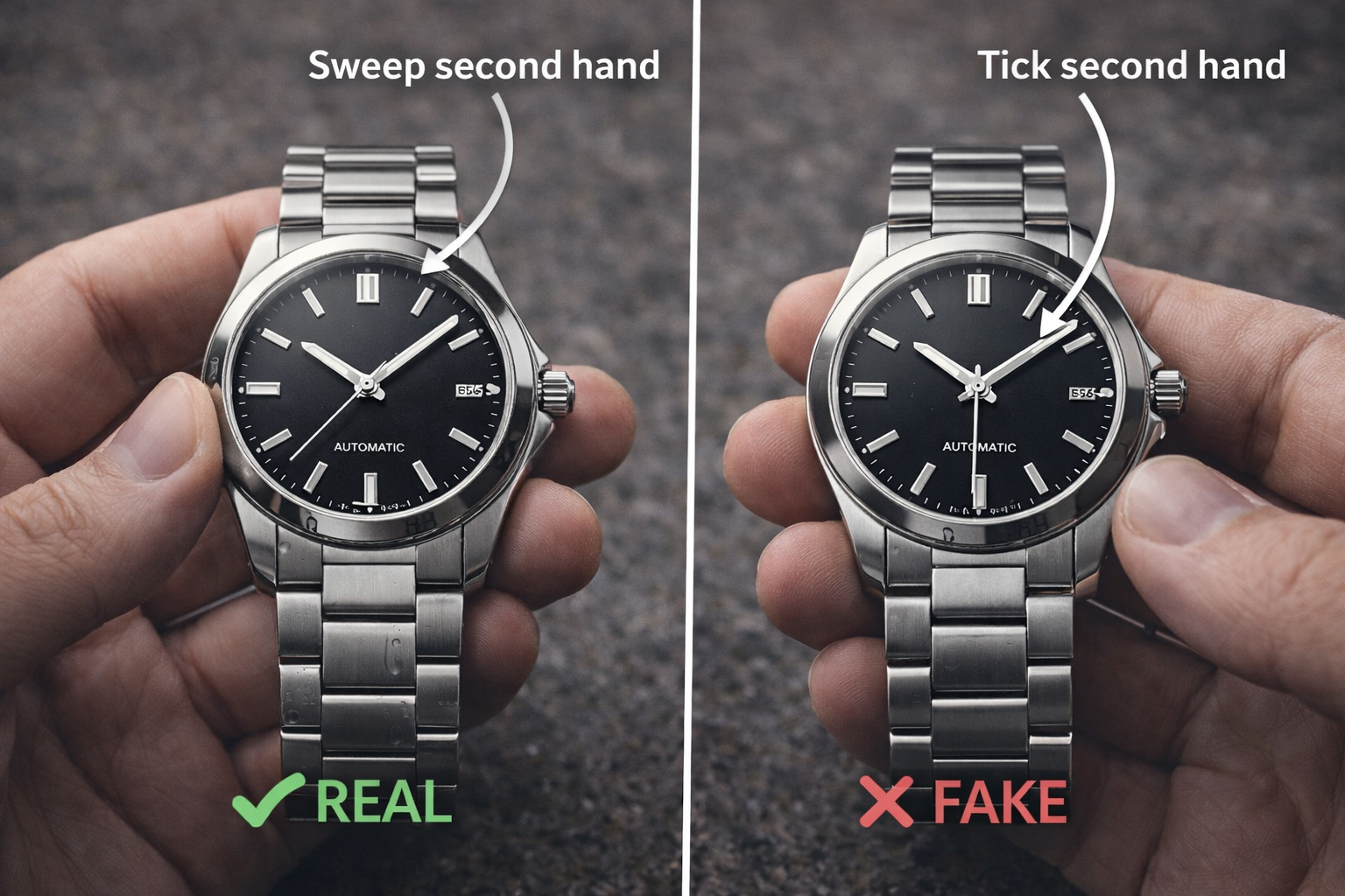 Close-up of leather and stainless steel watch straps showing texture and finish