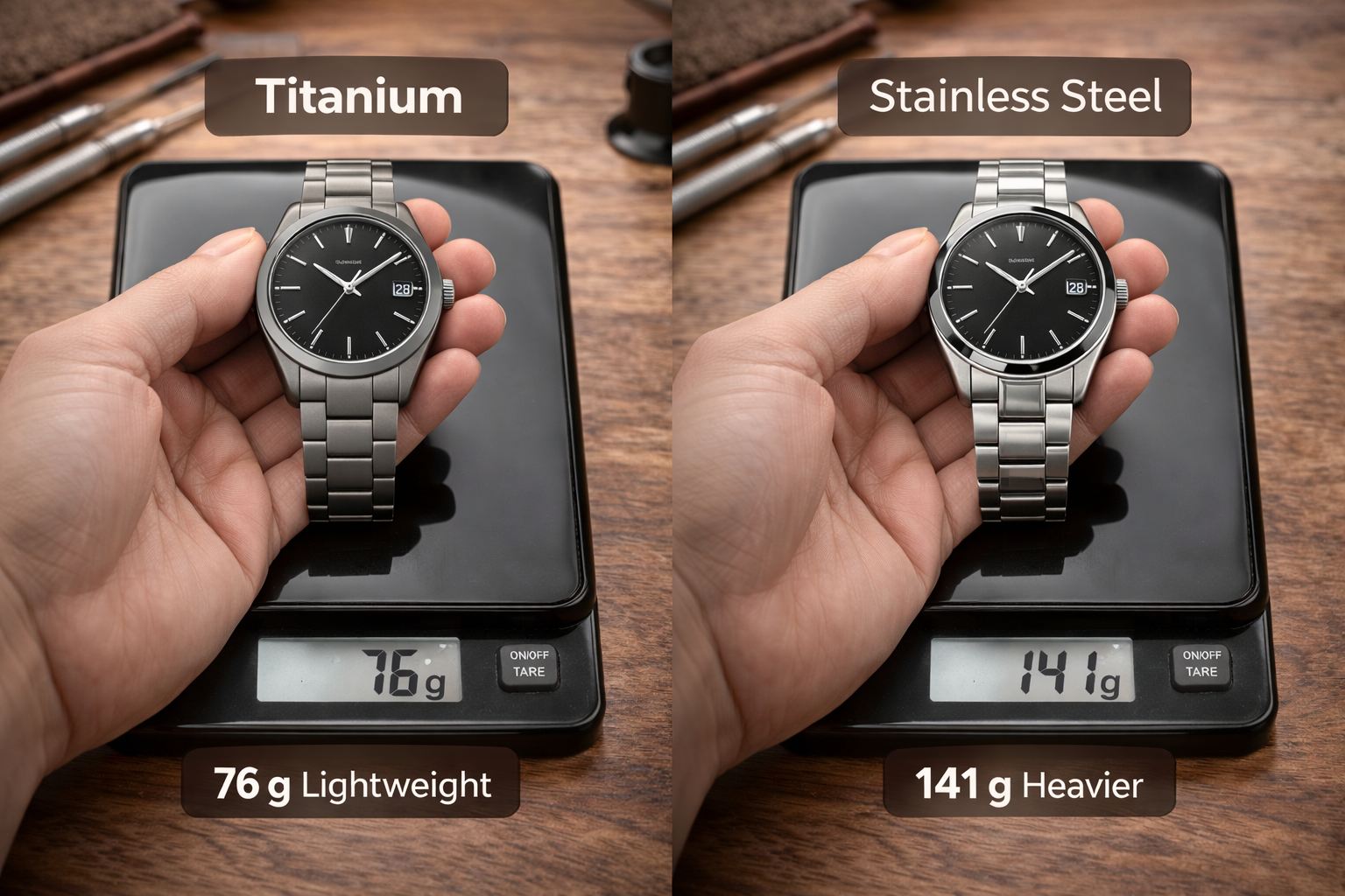 Titanium vs stainless steel watch weight comparison for daily comfort and wear
